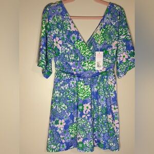 NWT Lilly Pulitzer Parigi Small Sunwashed Blue Plumes in Bloom Romper
